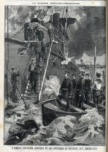 Spanischer Admiral Cervera und seine Offiziere ergaben sich den Amerikanern. Der Unabhängigkeitskrieg Kubas, das unter spanischer Herrschaft stand, brach 1895 aus, und die Kubaner baten die Amerikaner um Intervention. So begann und endete der Krieg zwische von French School