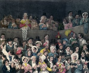 Zuschauer applaudieren im Theater, graviert von Benard und Frey, 1837 von French School