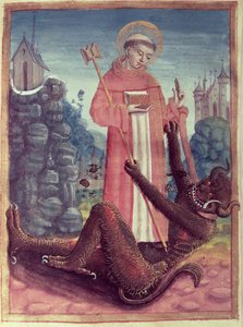 St. Bernhard von Menthon (923-1008) Überwindet einen Dämon, aus einem Stundenbuch, 1490 von French School