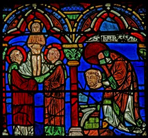 St. Cheron Fenster: Trägt seinen Kopf zur Quelle von St. Mesme; seine Seele steigt auf von French School