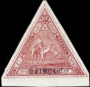 Briefmarke der französischen Kolonie Obock umbenannt in „Djibouti“ von French School