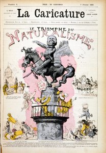 Statue von Emile Zola, „Der Triumph des Naturalismus“ - in „Die Karikatur“ vom 07.02.1880.