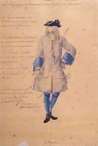 Studie der Uniform eines Marinesoldaten in Le Havre, 1718
