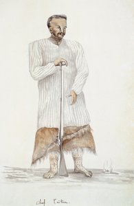 Tahitianischer Häuptling, Illustration aus der Reise von Louis I Duperrey, von LF Lejeune