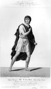 Talma im römischen Kostüm als Titus in einer Aufführung in Paris im Jahr 1793 von Voltaires Tragödie Brutus, 1812 von French School