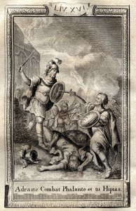 Telemachus überwindet Hippias - Gravur von 1798 von Monnet in „Les Aventures de Télémaque, fils d