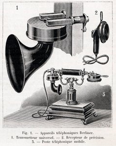 Telefonapparat - Berliner System - Gravur in „La nature“ von 1902 von French School