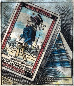 Textil, Leinen. Schachtel mit Nähfäden in Kapseln der Marke Dae. Gravur. Epinal-Bild Ende des 19. Jahrhunderts. von French School