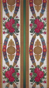 Textil mit Gänseblümchen-Girlanden und Rosensträußen von Cousin und Bony, Bissardon, Lyon, 1811 von French School