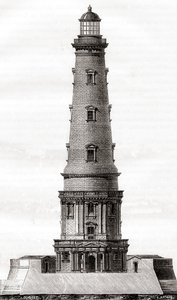 Der Leuchtturm von Cordouan aus dem 17. Jahrhundert, nahe der Mündung der Gironde-Mündung in Frankreich, hier nach seiner Erweiterung im 18. Jahrhundert, aus Les Merveilles de la Science, veröffentlicht um 1870 (Gravur) von French School