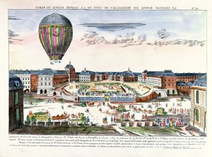 Die Ballonfahrt von François Pilâtre de Rozier (1754-96) über das Château de Versailles, 23. Juni 1784 von French School