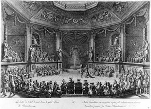 Der Ballsaal im kleinen Park von Versailles, Gravur 1678.