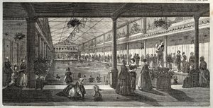 Die Bäder im Hotel Lambert, Ile Saint-Louis, Paris, Mitte des 19. Jahrhunderts - Hotel Lambert, Ile Saint-Louis, Schwimmschule für Damen - Bain Lambert - - Gravur in "Tableau-de-Paris" von Edmond Texier 1852 von French School