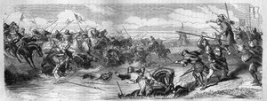 Die Schlacht von Kortrijk (Schlacht der Goldenen Sporen) zwischen dem König von Frankreich und der flämischen Gemeindemiliz am 11. Juli von French School