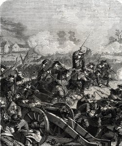 Die Schlacht von Landen oder Neerwinden wurde im heutigen Belgien am 29. Juli 1693 während des Neunjährigen Krieges ausgetragen (Gravur)