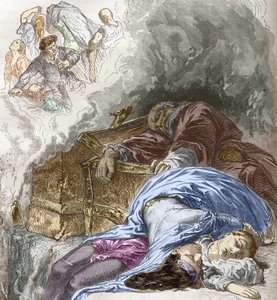 Der Schwarze Tod: Abschlachtung der Juden, 1348, Illustration aus Histoire-populaire-de-France von Charles Lahure, 1866 (handkolorierter Stich) von French School