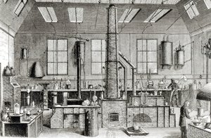 Das Chemielabor einer Schule in Paris, aus Almanach du Magasin Pittoresque, 1870