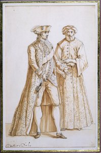 Der Comte de Saint-Priest, Botschafter Frankreichs an der Hohen Pforte in Konstantinopel, 1768-84 mit seinem Dolmetscher (Indische Tinte und Waschung auf Papier) von French School