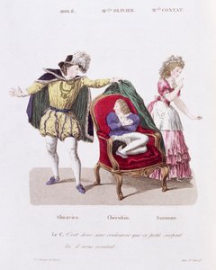Der Graf entdeckt Cherubin, Akt I Szene 9 aus Die Hochzeit des Figaro von Pierre Augustin Caron de Beaumarchais (1732-99) von French School