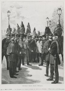 Die Delegation der Gewerkschaften an der Pont de la Concorde während der Demonstration zum 1. Mai in Paris, 1. Mai 1890, graviert von L. Moulignie von French School