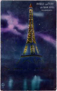 Der Eiffelturm beleuchtet mit den Buchstaben „Citroen“ - Postkarte, ca. 1925 von French School
