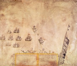 Die Flotte der Niederländischen Ostindien-Kompanie vor St. Helena, 1746 von French School