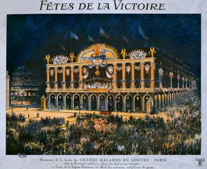Die Grands Magasins du Louvre geschmückt zur Feier des Sieges von 1918, 14. Juli 1919