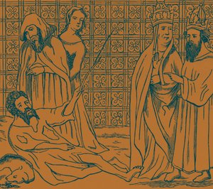 Der Einsiedler zwingt Robert den Teufel, seine Identität zu erklären von French School