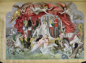 Die Einweihung des Suezkanals, Allegorie der Vereinigung des Mittelmeers und des Roten Meeres, 1870 von French School