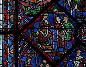 Das Joseph-Fenster: Potiphar befiehlt, Joseph ins Gefängnis zu werfen von French School