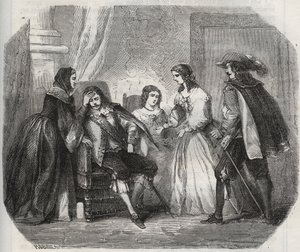 Der König von Frankreich Ludwig XIII. (1601-1643) wird von Migräne geplagt, als er mit Königin Anna von Österreich (1601-1666) spricht. Gravur von 1871 in „Histoire Des Cocus Celebres“ von Henry de Kock (1819-1892) von French School