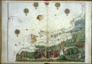 Die Landung von Jacques Cartier und Kolonisten in Kanada, 1547 von French School