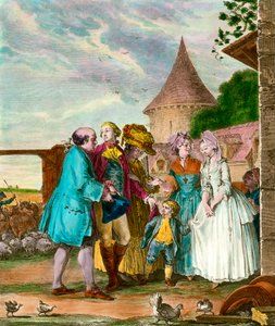 Der Herr und sein Bauer. Gravur des 18. Jahrhunderts. Private Sammlung.