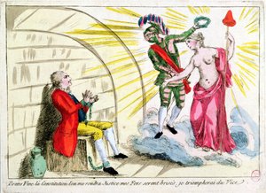 Der Mann mit der eisernen Maske, befreit durch die Revolution, allegorische Darstellung der französischen Verfassung