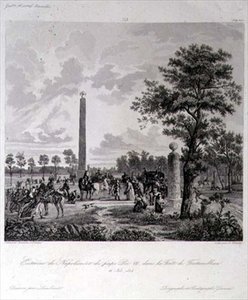 Das Treffen zwischen Napoleon und Papst Pius VII. im Wald von Fontainebleau, graviert von A. Pilinski, 26. November 1804 von French School