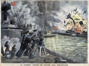 Die Seeschlacht von Cavite auf den Philippinen während des Spanisch-Amerikanischen Krieges.