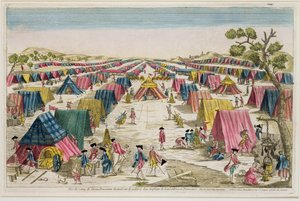 Das preußische Armeelager, nach dem Leben auf den Feldern in Pommern gezeichnet, graviert von Vale, um 1750 von French School