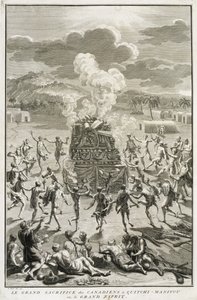 Das Opfer an Quitchi-Manitou, oder Der Große Geist, von den Kanadiern, Illustration aus Religiöse Zeremonien und Bräuche, graviert von Bernard Picart (1673-1733) 1723