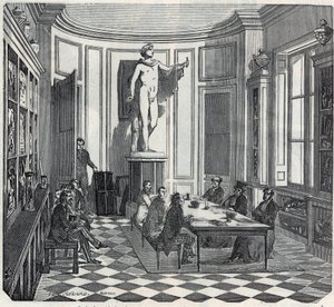 Die Medizinische Fakultät von Paris - eine Prüfung im Instrumentenraum - Gravur in „Tableau-de-Paris“ von Edmond Texier 1852