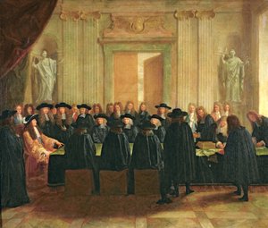 Das Siegel, das von Ludwig XIV. (1638-1715) vor Mitgliedern des Staatsrates und des Berufungsgerichts 1672 gehalten wurde, 1672 von French School