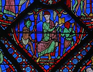 Das St. Jakobus Fenster: Almogines (Hermogines) beschwört Dämonen von French School