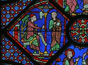 Das St. Jakobus Fenster: Der Magier Almoniges (Hermoniges) sendet seinen Schüler Filetus zu St. Jakobus von French School