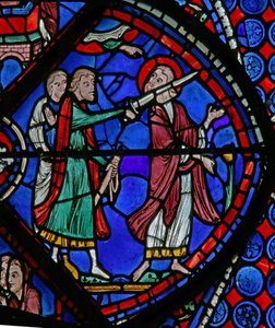 Das St. Thomas Fenster: Von einem Priester der Sonne mit einem Schwert angegriffen von French School