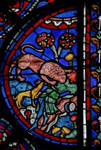 Das St. Thomas Fenster: Der Butler wird von Tieren verschlungen von French School