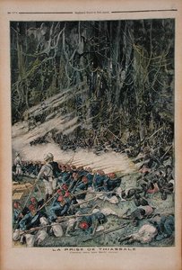 Die Einnahme von Thiassale, die Schlacht im unberührten Regenwald, Illustration aus Le Petit Journal, 26. August 1893