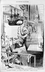 Das Theater illustriert: Hinter den Kulissen des „Chat noir“. Gravur in „Le Monde Illustré“, 1888. von French School