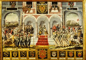 Der Vertrag von Cateau-Cambrésis und die Umarmung von Henri II. von Frankreich und Philipp II. von Spanien, 2.-3. April 1559 von French School