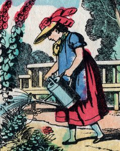 Die Aktivitäten für Mädchen aus guten Familien: Gartenarbeit lernen - Epinal-Bild - 19. Jahrhundert (Gravur) von French School