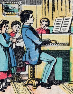 Die Aktivitäten für Mädchen aus guten Familien: Musikunterricht - Epinal-Bild - 19. Jahrhundert (Gravur)