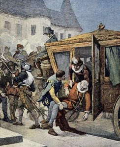 Die Ermordung von Heinrich IV. am 14.05.1610. Cover "Le Petit Français Illustré" vom 12.05.1900. von French School